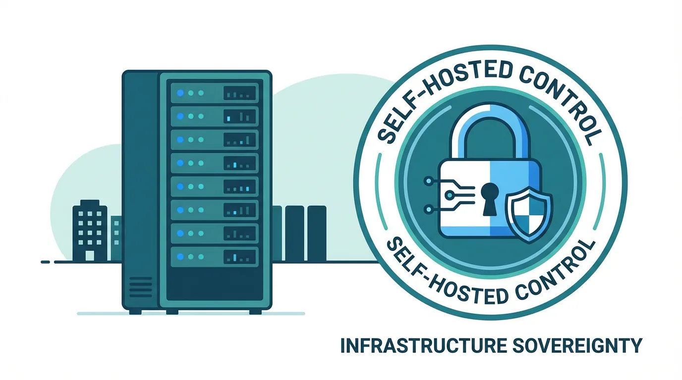 Ein Server-Rack mit Vorhängeschloss, das den Betrieb auf eigener Infrastruktur veranschaulicht.